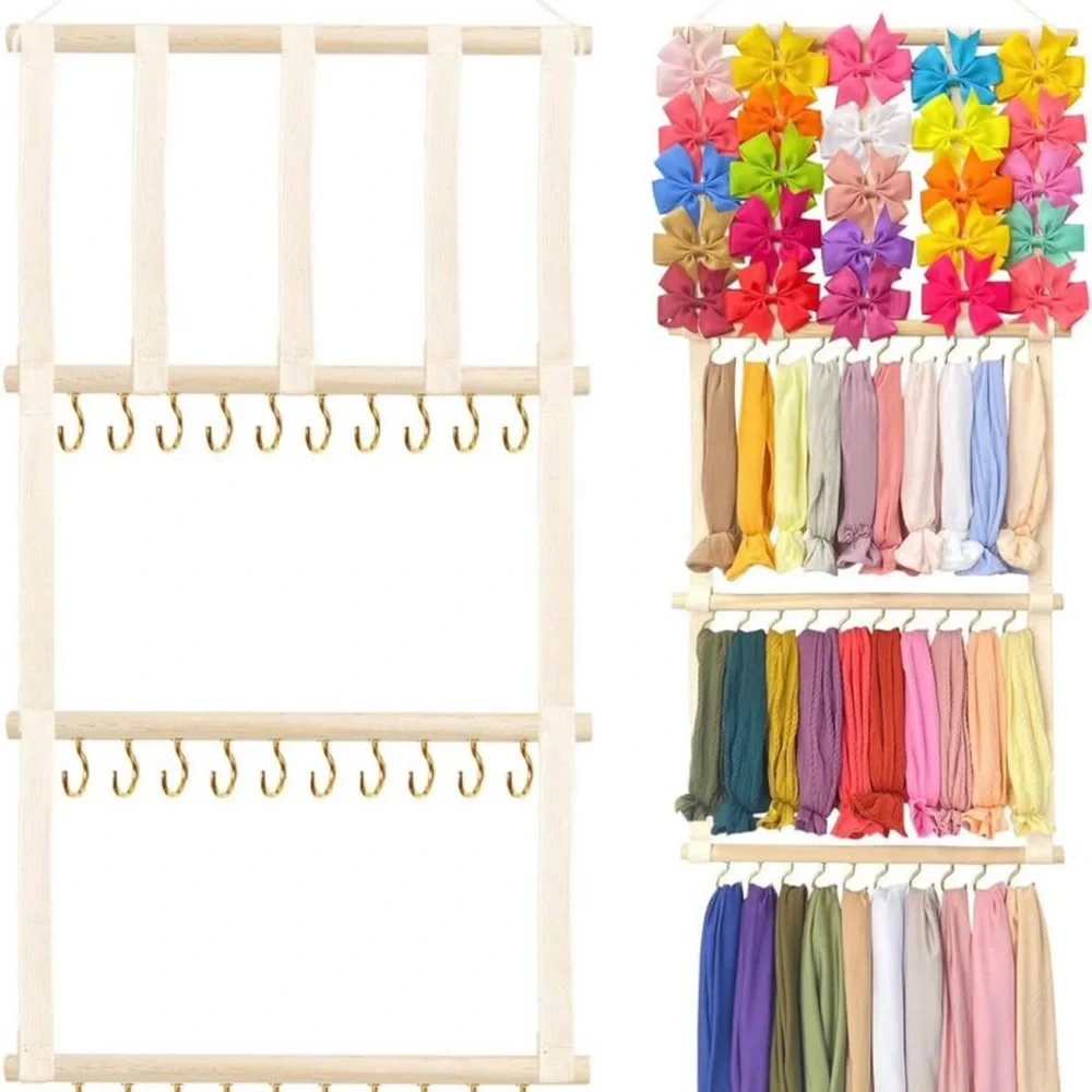 Wooden Hair Accessory Organizer with Hooks